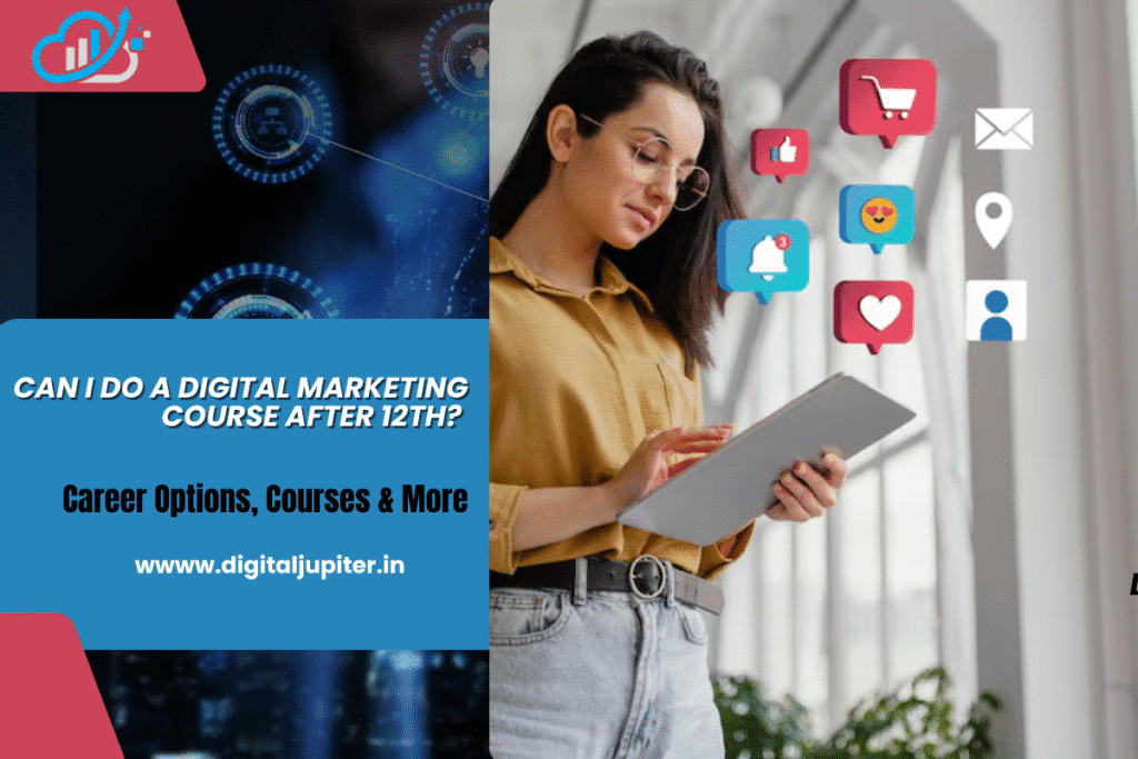 Student learning digital marketing online after 12th grade