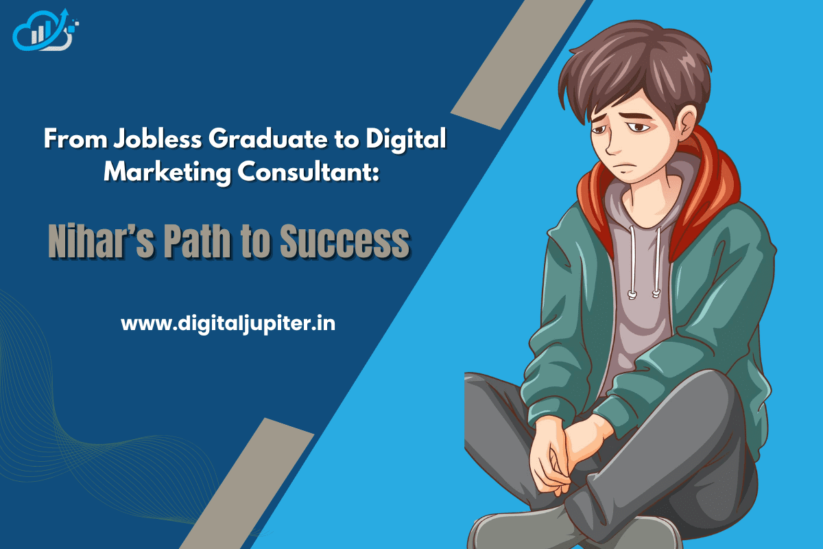 Nihar standing confidently with digital marketing icons in the background