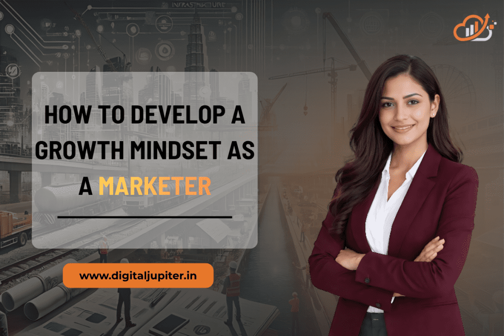 Growth mindset in digital marketing concept with marketer improving skills